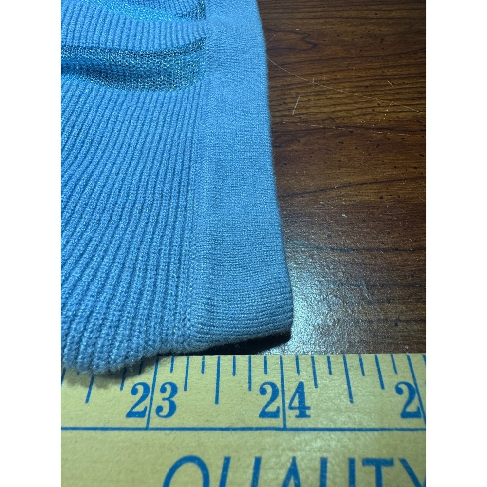 Sioni Blue Short Sleeve Knit Sweater Medium Stretch Sheer Mesh Inlay Cottagecore - Picture 9 of 12